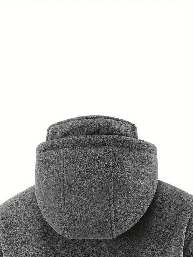 Men's Grey Fleece-Lined Winter Hooded Jacket