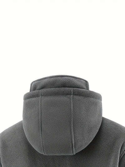 Men's Grey Fleece-Lined Winter Hooded Jacket