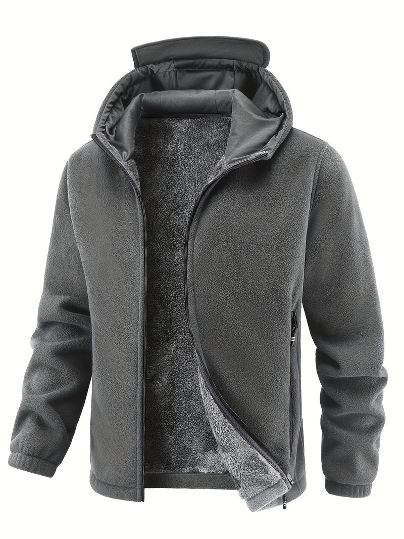 Men's Grey Fleece-Lined Winter Hooded Jacket