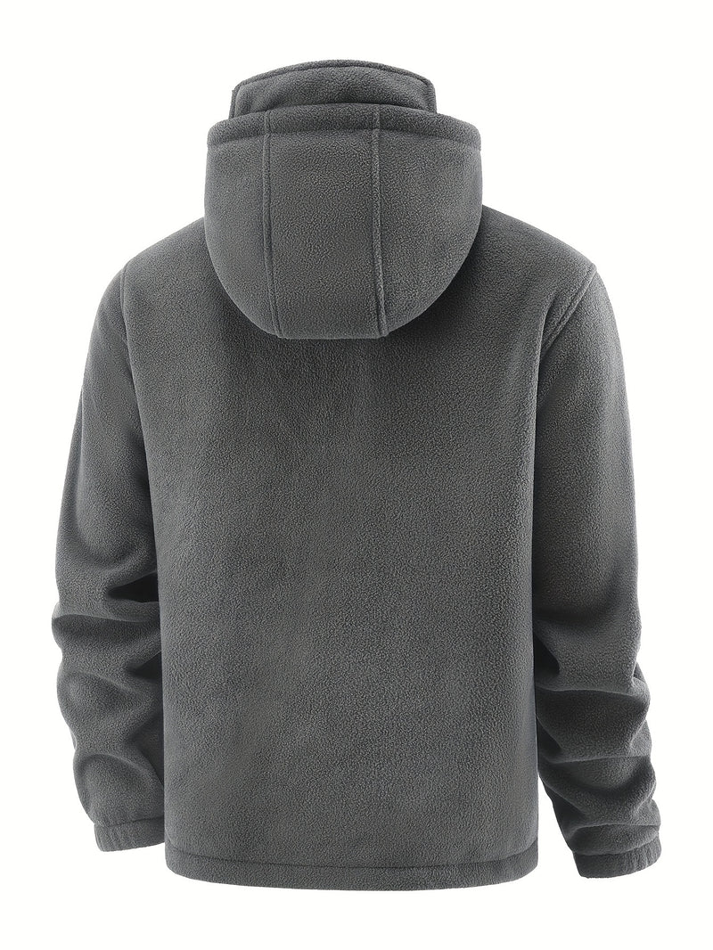 Men's Grey Fleece-Lined Winter Hooded Jacket