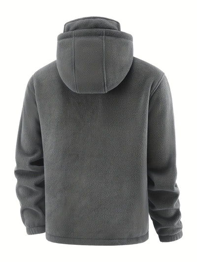 Men's Grey Fleece-Lined Winter Hooded Jacket
