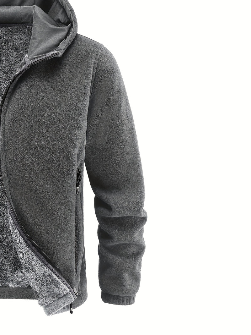 Men's Grey Fleece-Lined Winter Hooded Jacket