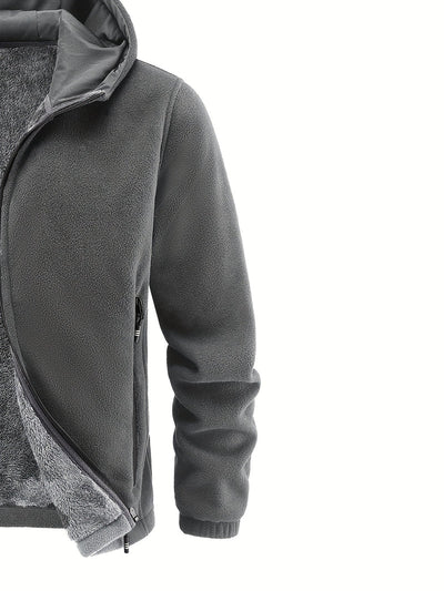 Men's Grey Fleece-Lined Winter Hooded Jacket